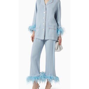 Sleeper Party Pajamas Set With Detachable Feathers In Light Blue - NWT